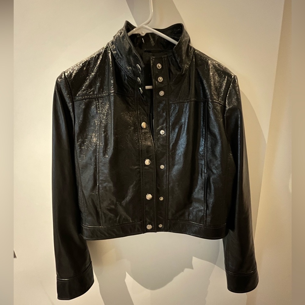 Maje Vinyl Black Leather Jacket